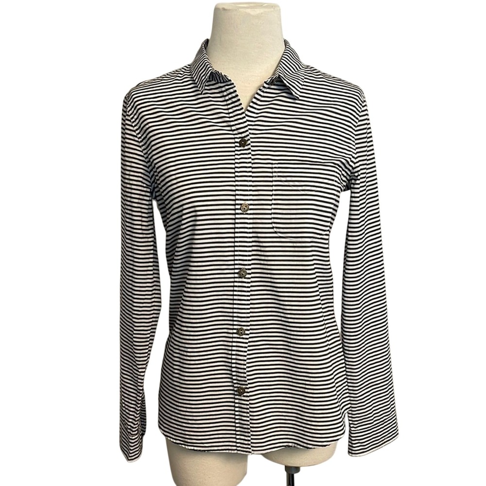 Current Elliott Striped‎ Button Down Shirt Black White Long Sleeve Size 1 Small